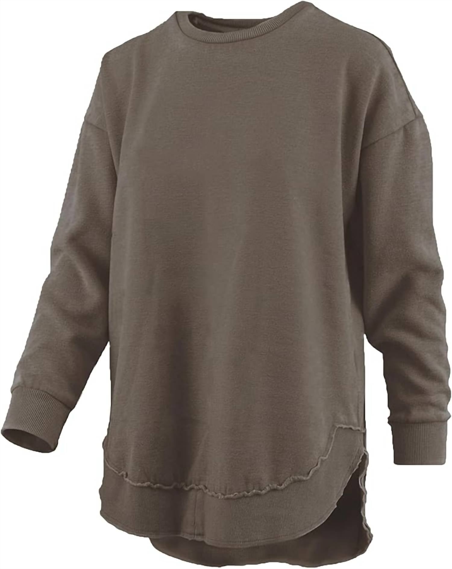 Couture Tee Company Women's Comfy Round Here Sweatshirt in pepper - women's top