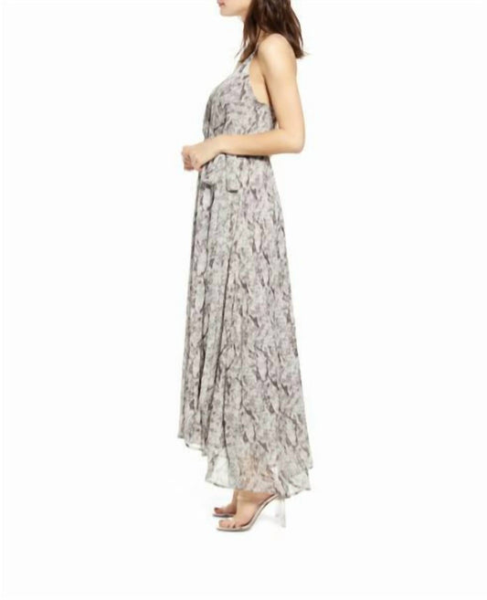 Astr - Snake Print Strappy V Neck Chiffon Maxi Dress