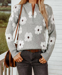 Fashionworks - Floral Half Zip Drop Shoulder Sweater