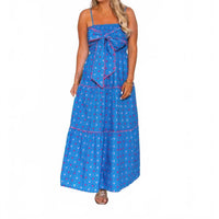 Peach Love Floral Print Front Bow Dress in blue - women's dress