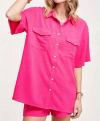 La Miel - Collared Textured Comfy Loungewear Set