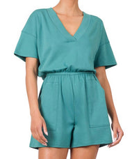 Zenana - Drop V Neck Romper