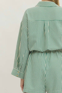 Entro - Storytelling Striped Long Sleeve Shorts Romper