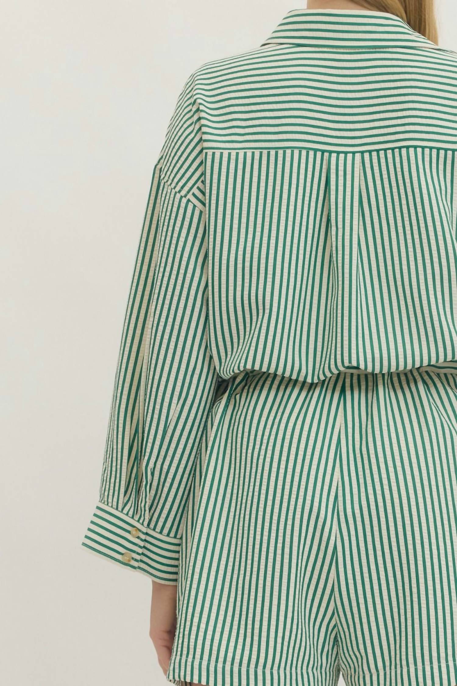 Entro - Storytelling Striped Long Sleeve Shorts Romper