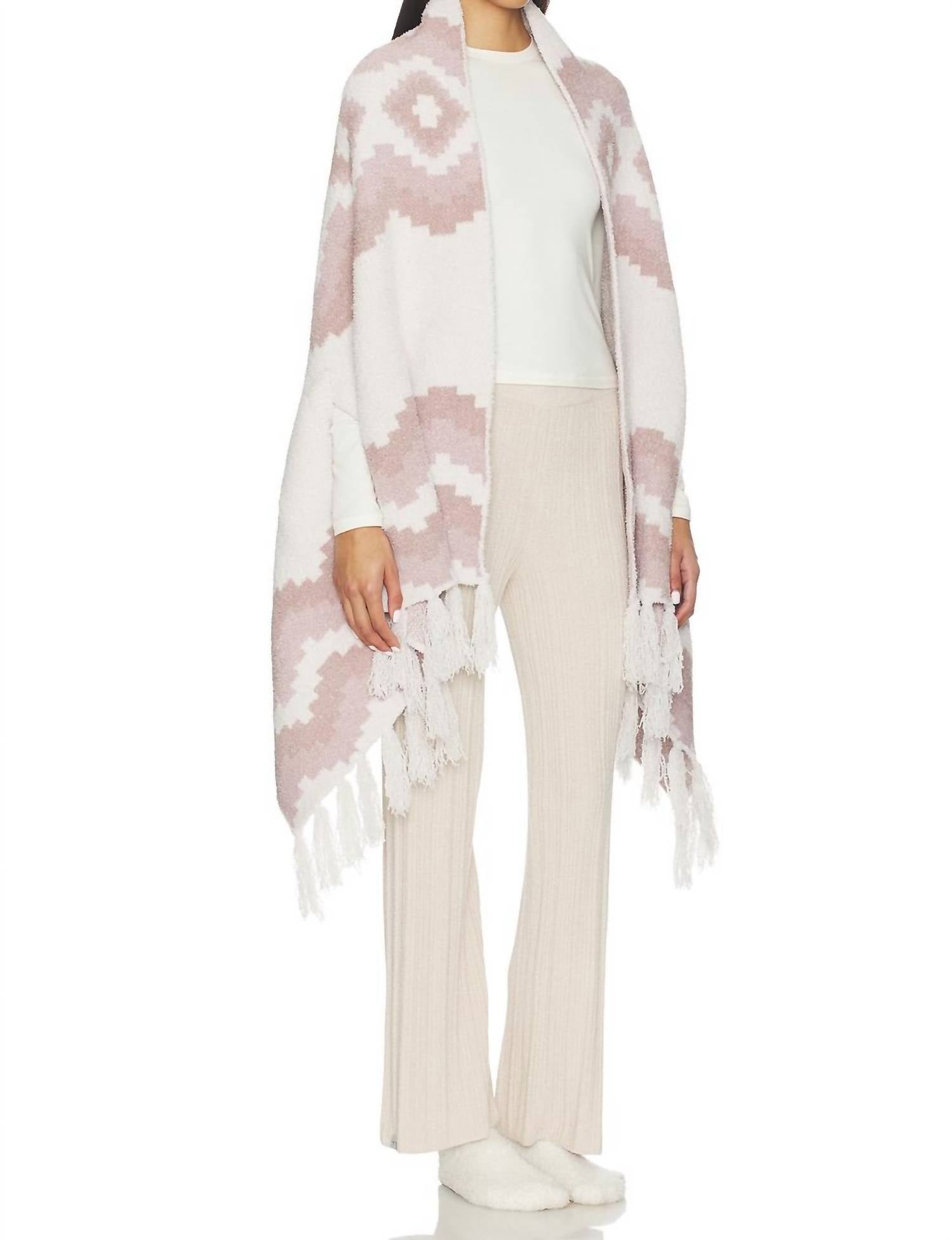 BAREFOOT DREAMS Cozychic Mosaic Wrap in fadeed rose multi - women's scarf - detail view