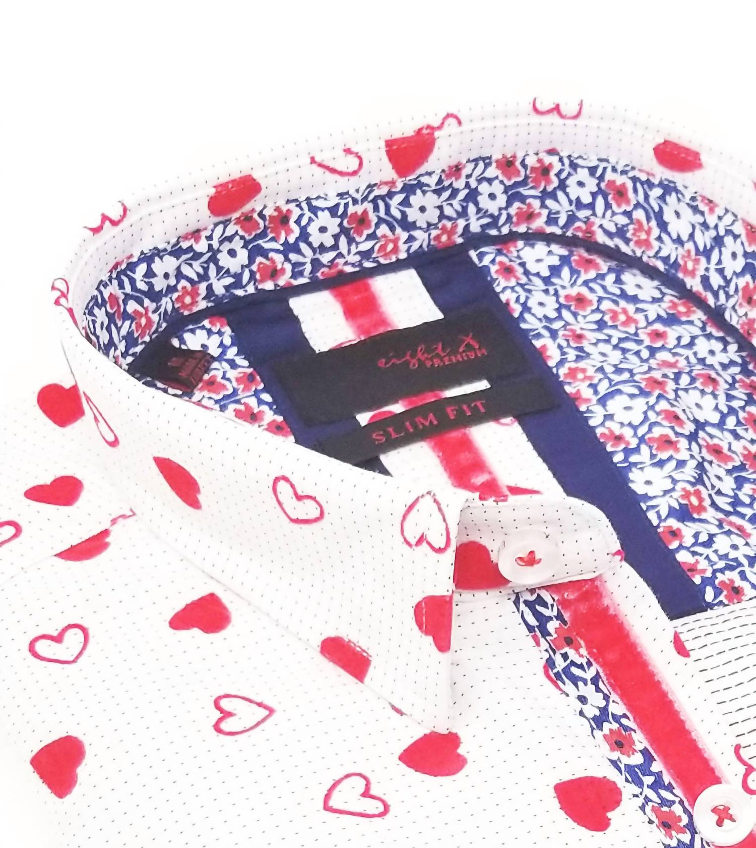 Eight X - Men's Long Sleeve Button Down Shirt With Flocking Hearts