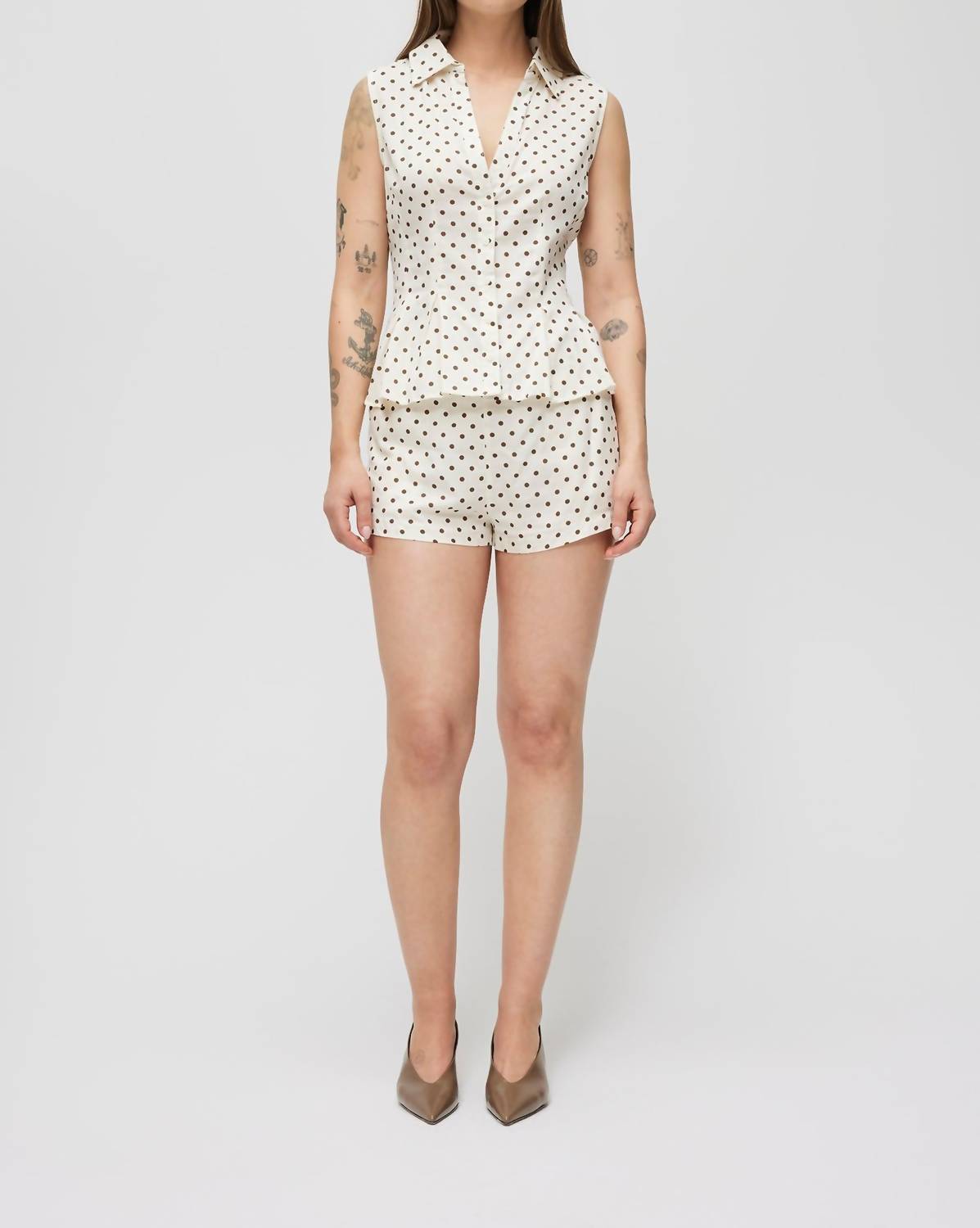MOD REF Laura Polka Dot Tank Top in cream brown 1 - women's tank top