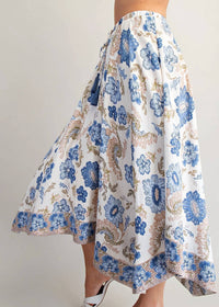 Ee:Some - Floral Print Handkerchief Midi Skirt