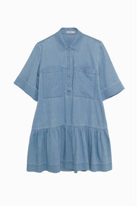 JONATHAN SIMKHAI Cris Short Sleeve Shirt Dress in stratus - women's dress - view 5