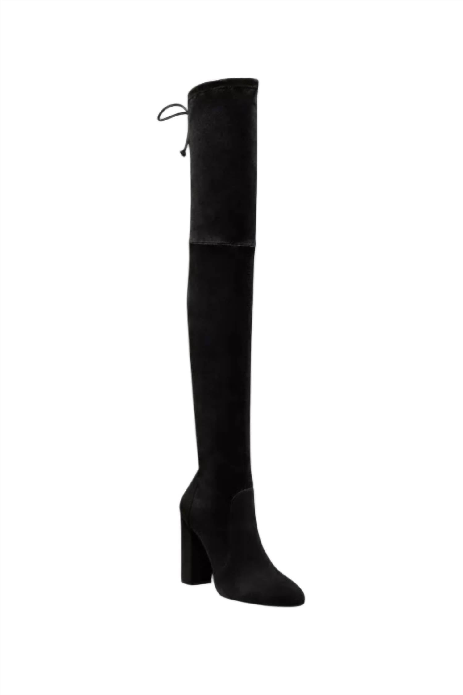 STUART WEITZMAN Women's Ariana 100 City Suede Over The Knee Boot in black - women's shoe - detail view