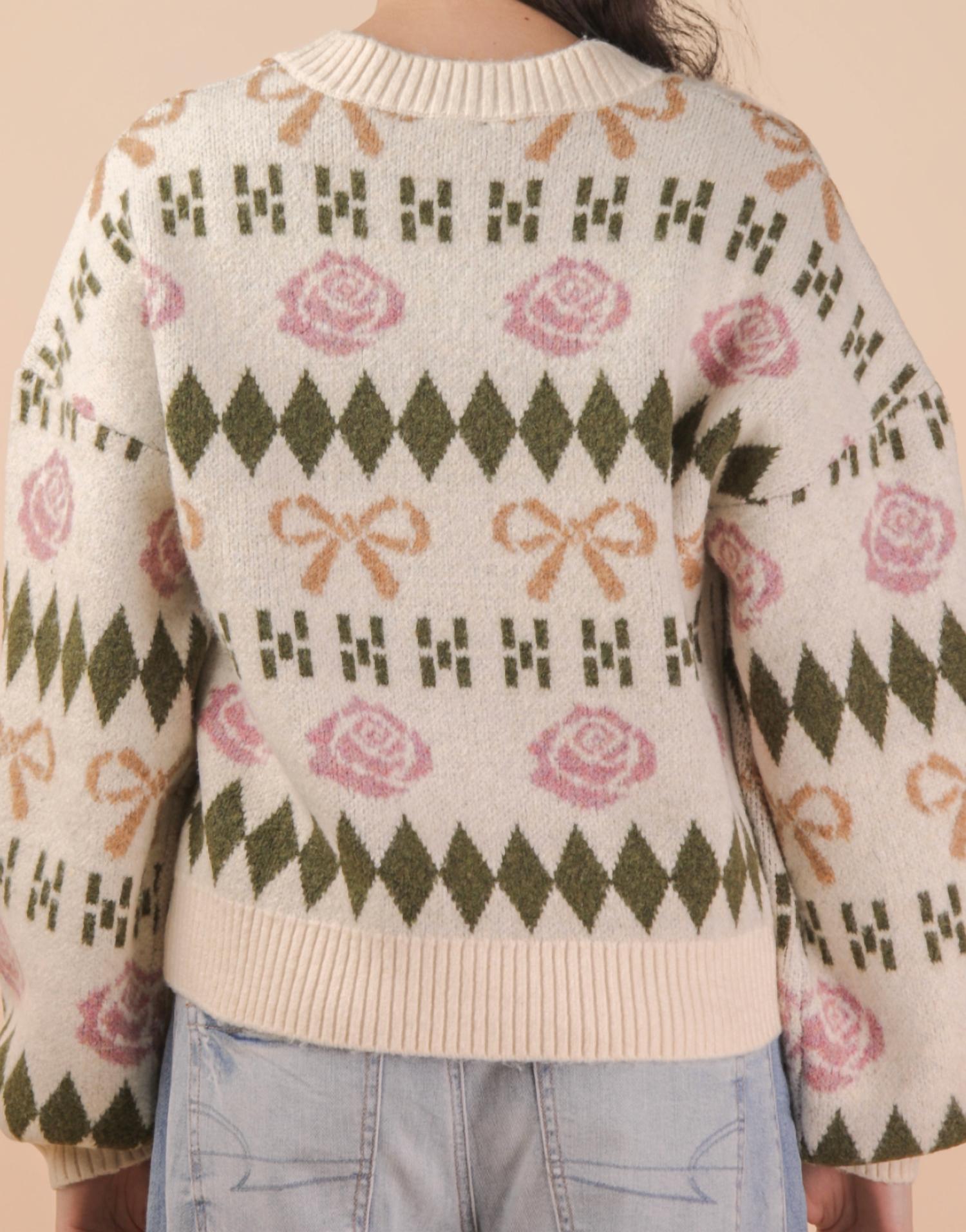 VERY J Twas The Night Long Sleeve Cardigan in beige - women's sweater - detail view