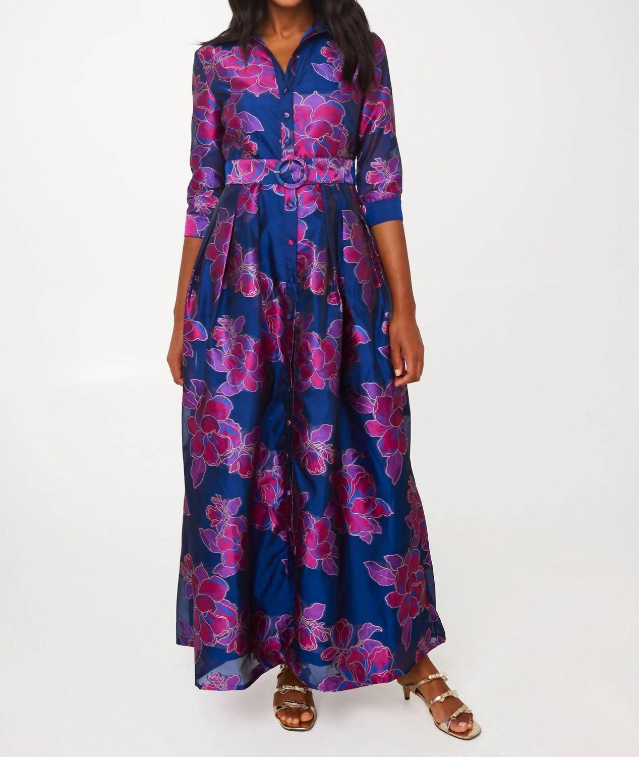 ABBEY GLASS Cecilia Gown in fuchsia navy peony organza - women's dress