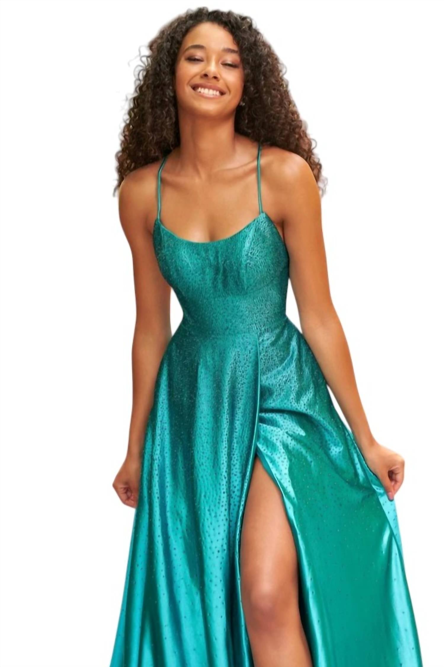 Sherri Hill - Scoop Neckline Lace Up Open Back Satin Prom Dress