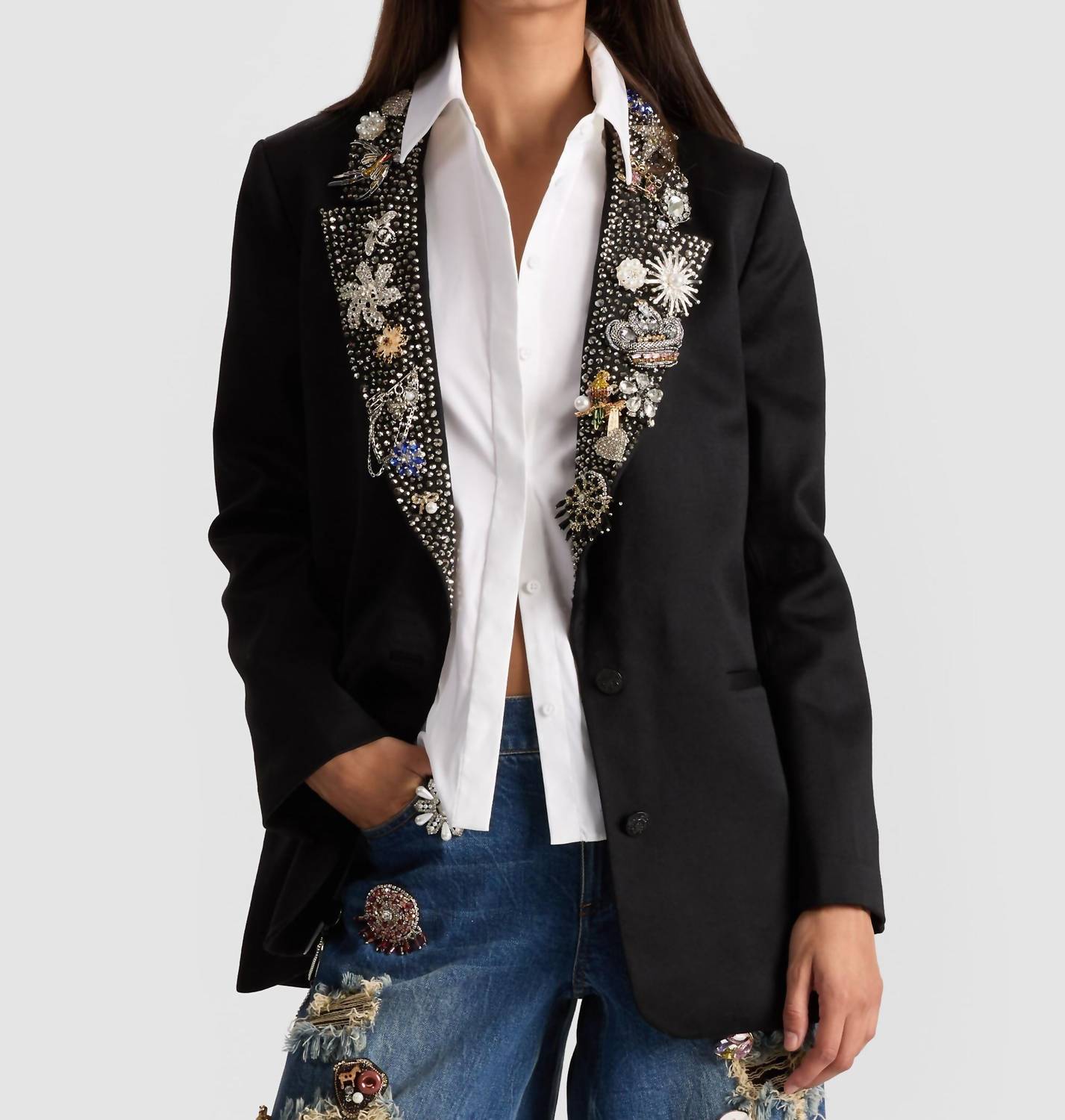 Alice + Olivia - Elna Embellished Long Blazer