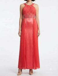 Sue Wong - Halter-Style Beaded Waist Accordion Dress