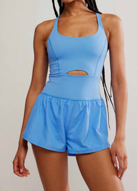 Free People Righteous Strappy Cutout Back Runsie in riveria blue - women's pants