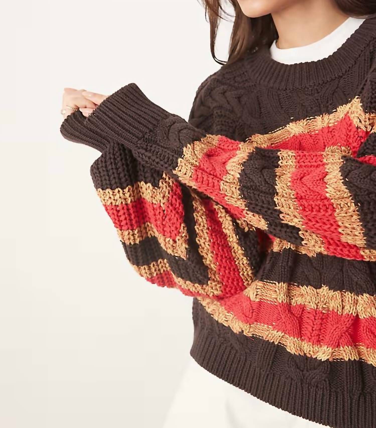 Free People - Frankie Cable Striped Pullover