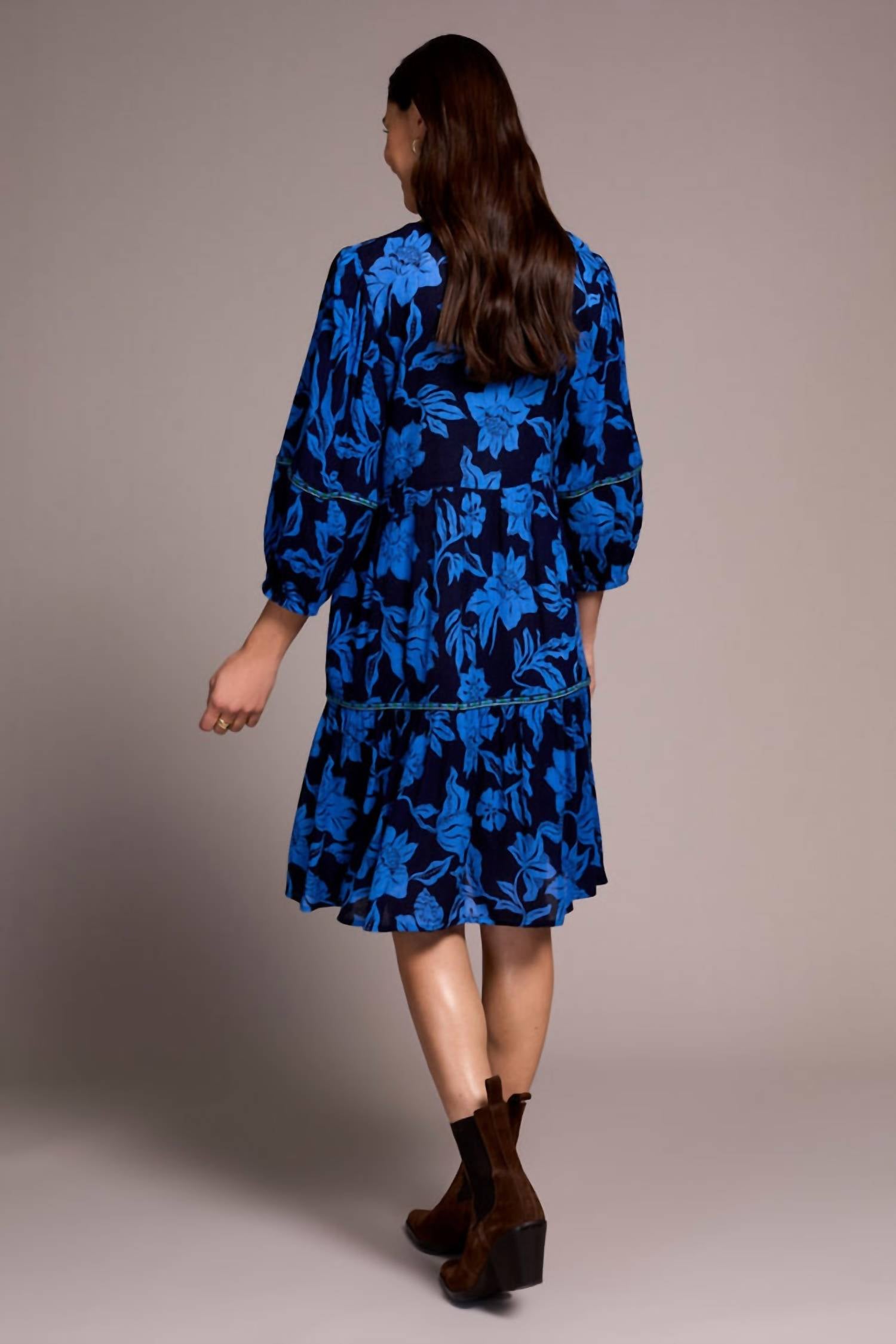 Tribal - Printed Jacquard Embroidered V-neck Midi Dress