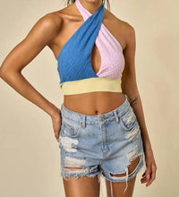 Blue Blush - Color Block Halter Sweater Top