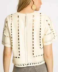 CABALLERO Anisa Crewneck Top in antique white - women's blouse - detail view