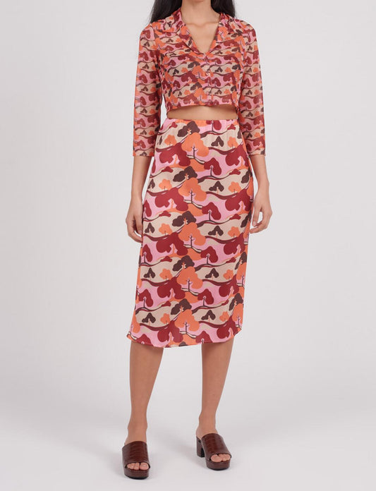 Tree Print Satin Skirt