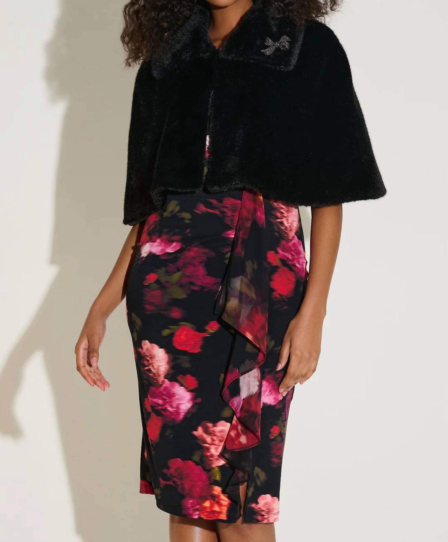 Joseph Ribkoff - Faux Fur Cropped Cape Jacket
