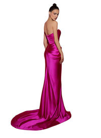 Tarik Ediz Plunging Sweetheart Satin Evening Gown in fuchsia - women's dress - alternate view