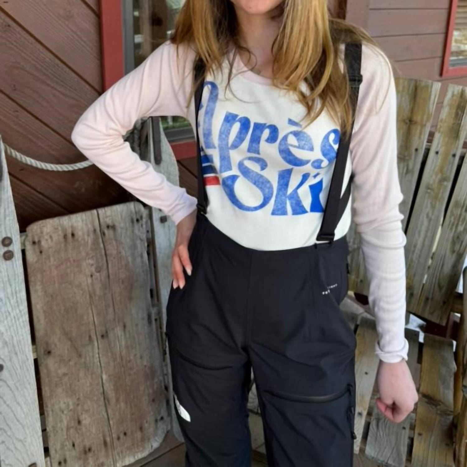 ROWDY SPROUT Women's Apres Ski Ribbed Raglan Tee in white - women's long sleeve top - detail view