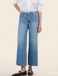 KUT FROM THE KLOTH Meg High Rise Wide Leg Raw Hem Jeans in deference light base wash - women's jeans