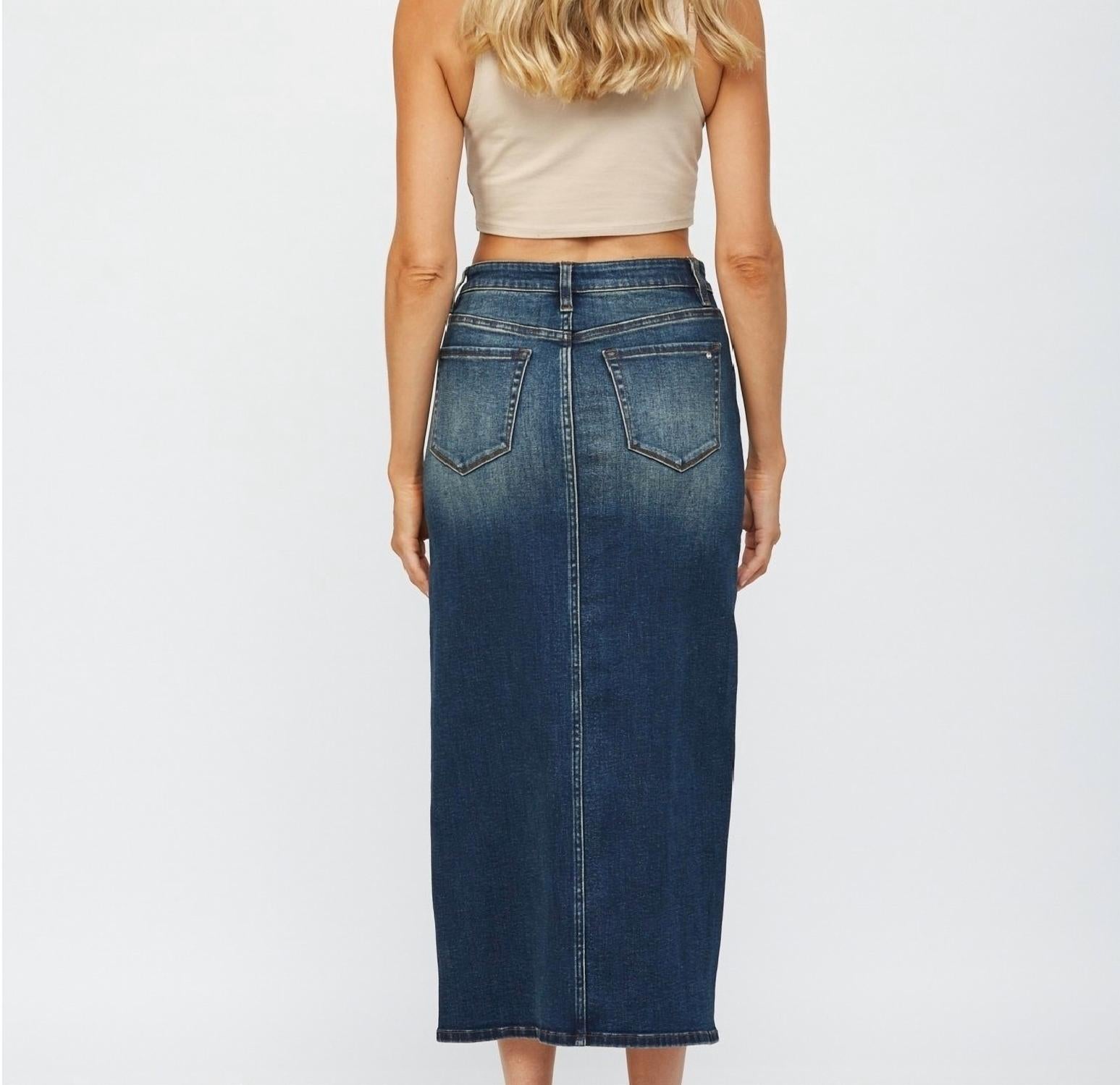 Mica Denim - Midi with Front Slit Skirt