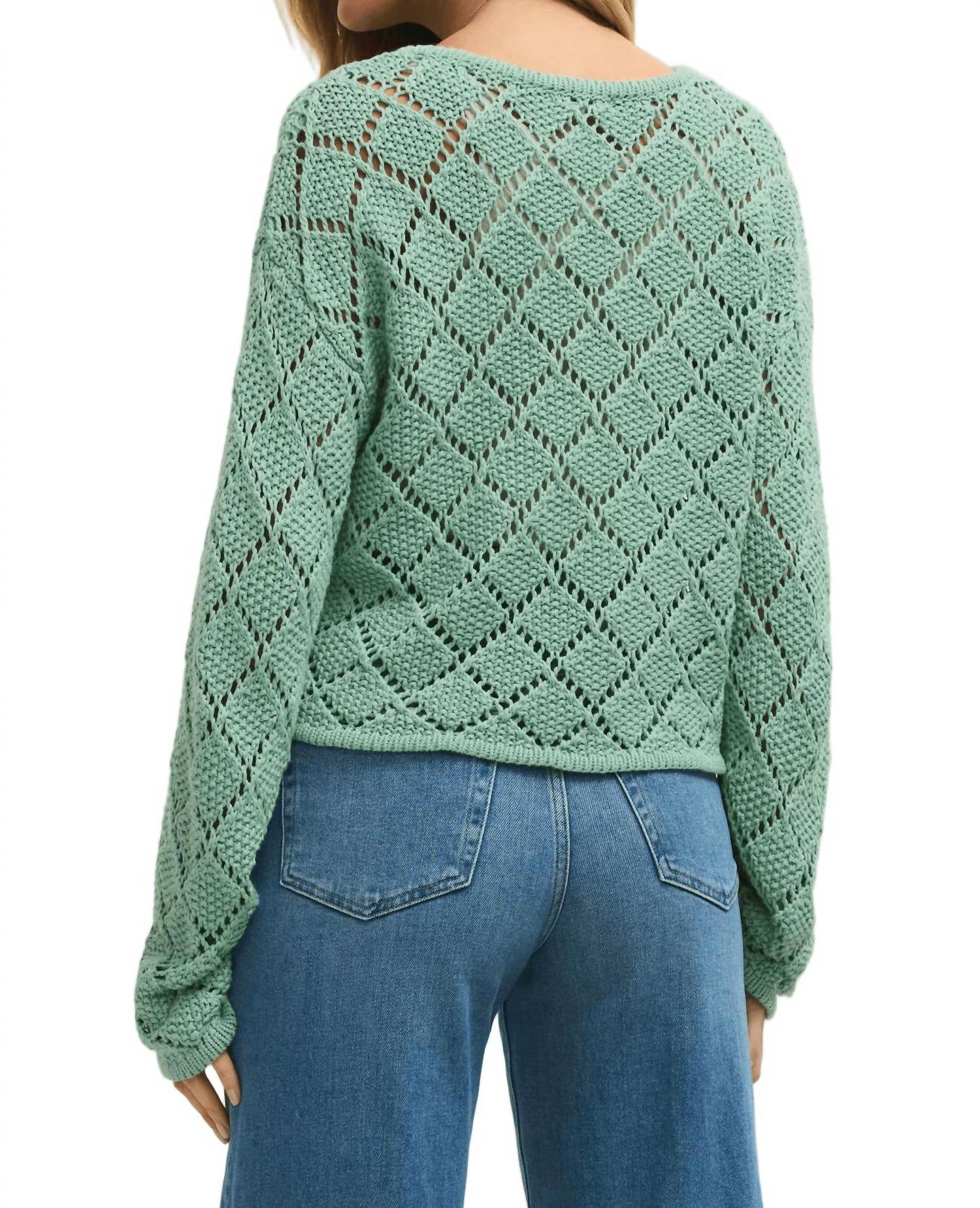 Z Supply Hullen Crochet Sweater in crystal green - women's sweater - detail view