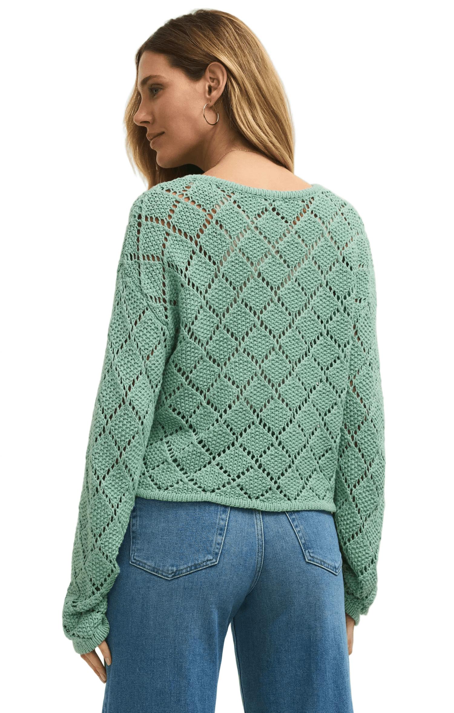 Z Supply Hullen Crochet Sweater in crystal green - women's sweater - alternate view