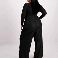 Nina Parker - Women's Belted Wide Leg Side Pockets Pants