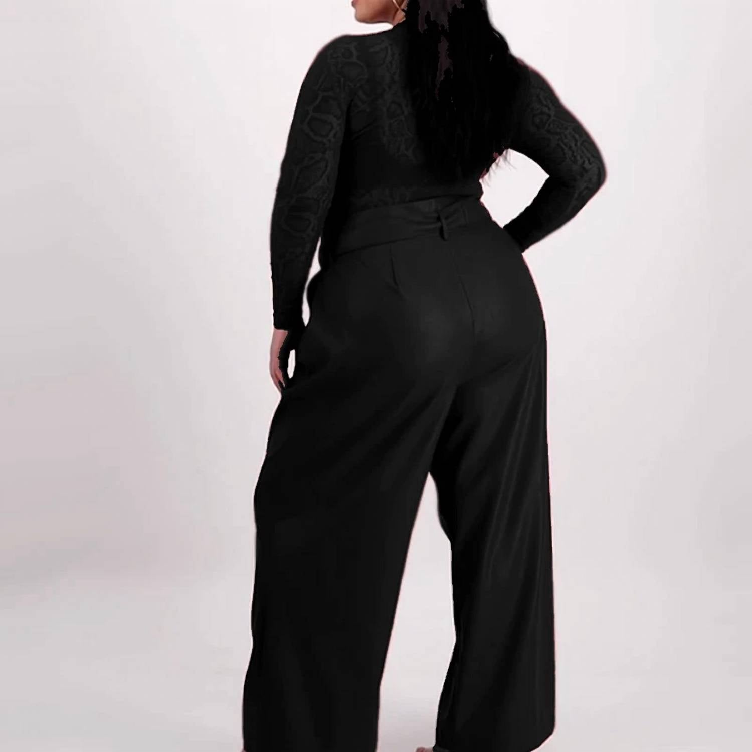 Nina Parker - Women's Belted Wide Leg Side Pockets Pants