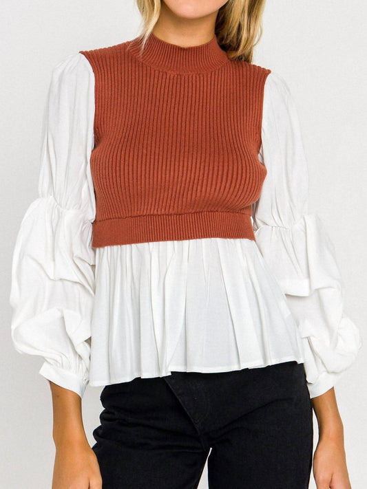 Knit Woven Combo Top