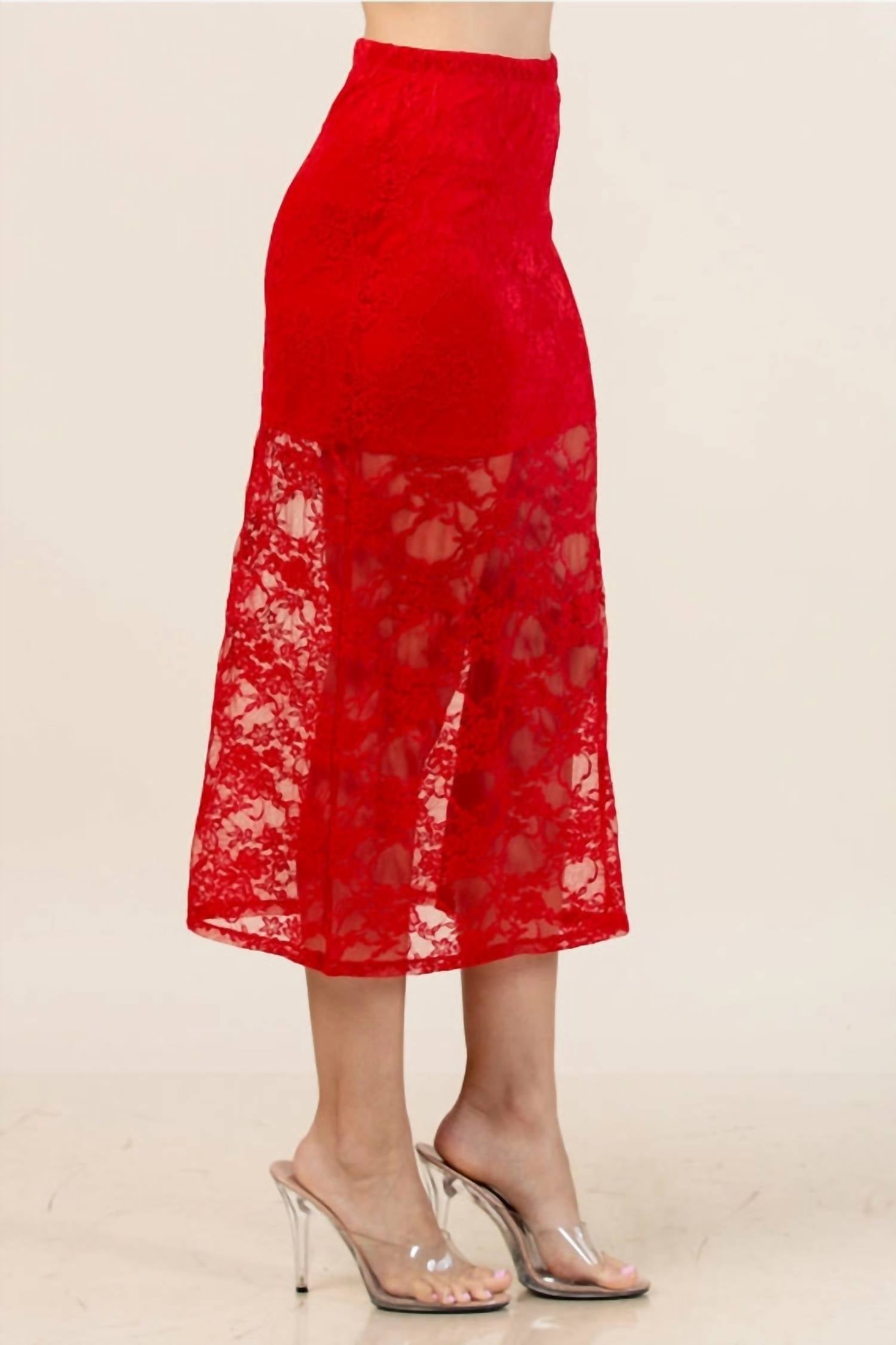 Nylon Apparel Camila Floral Lace Skirt in red - women's skirt - detail view