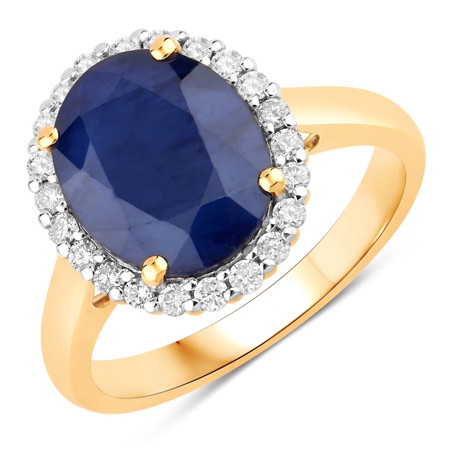 Diana M Jewels Women's Oval Natural Blue Sapphire Fashion Ring (4.63 Ct) - Statement With Diamond Accents in 14k yellow gold - women's jewelry