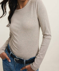 Z Supply Second Skin Crew Top in natural - women's long sleeve top - alternate view