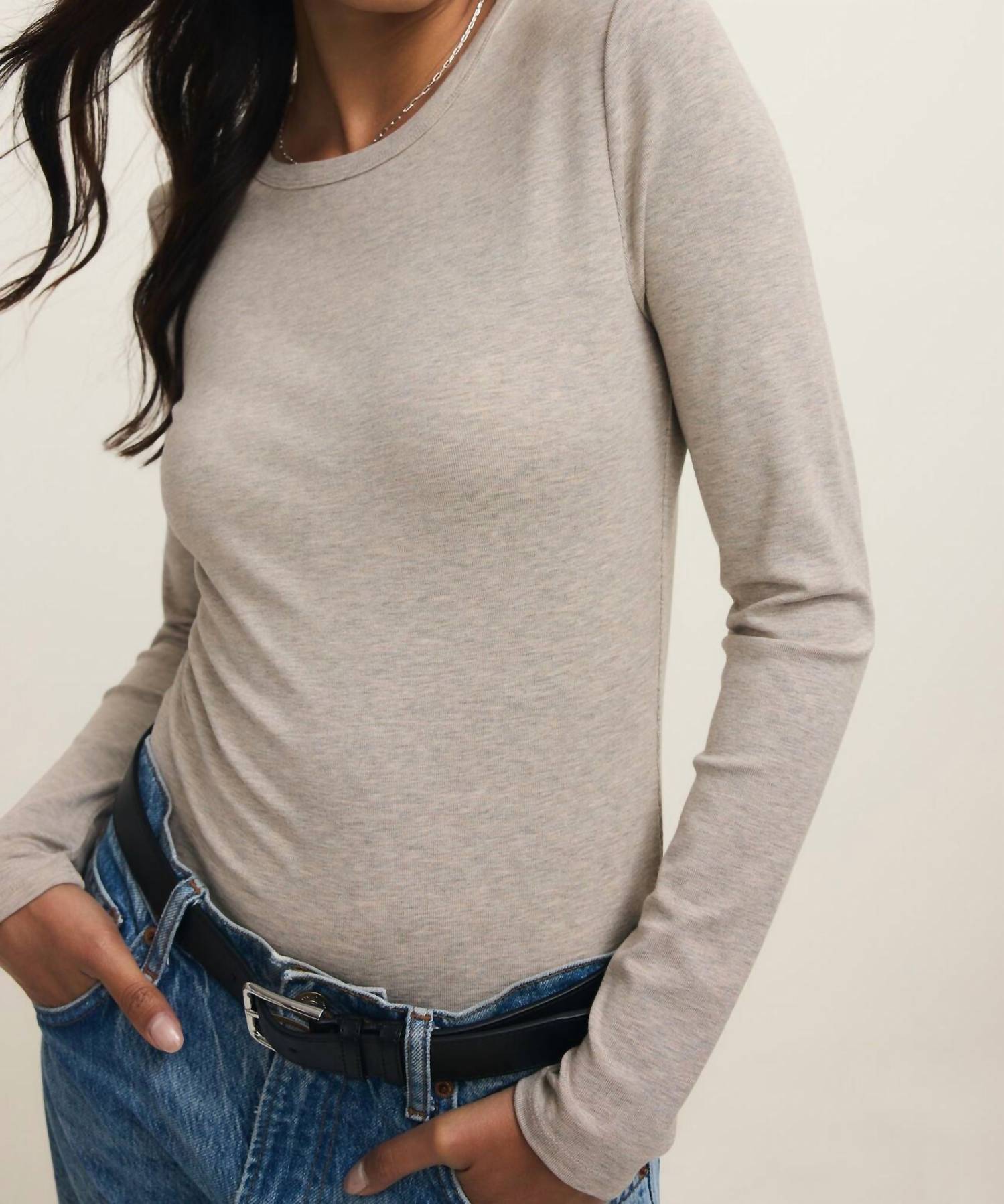 Z Supply Second Skin Crew Top in natural - women's long sleeve top - alternate view