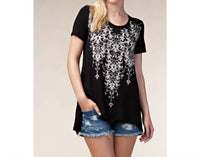 VOCAL APPAREL Short Sleeves Print Top in black - women's t-shirt - detail view