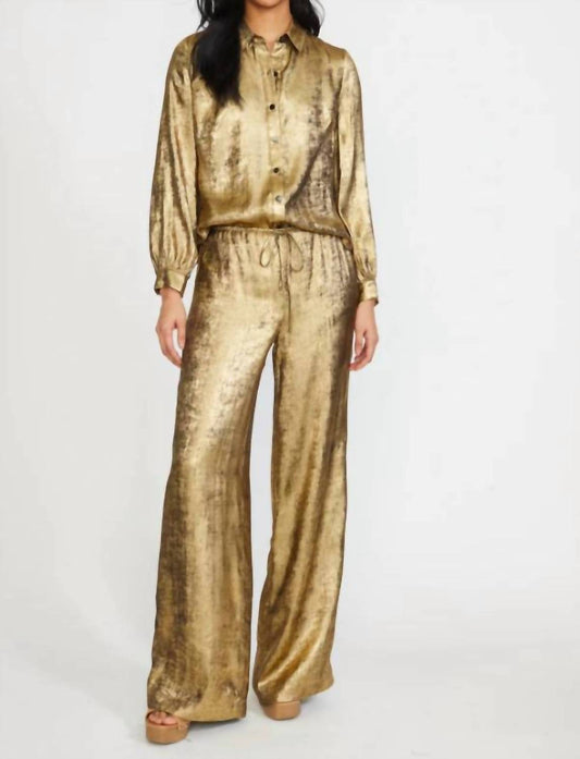 Stellah - Metallic Drawstring Wide Leg Pant