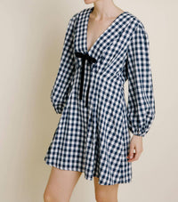 Aureum - Gingham Collar Dress With Tie