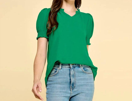 Les Amis - Ruffled V Neck With Smocked Sleeves Top