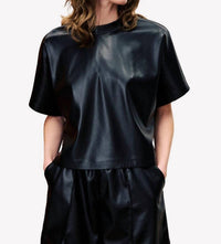 FRNCH Bazin Faux Leather Top in noir - women's blouse - view 4