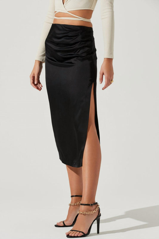 Perry Ruched Side Slit Midi Skirt