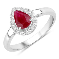 Diana M Jewels Women's Pear Natural Ruby Fashion Ring (1.02 Ct) - Petite in 14k white gold - women's jewelry