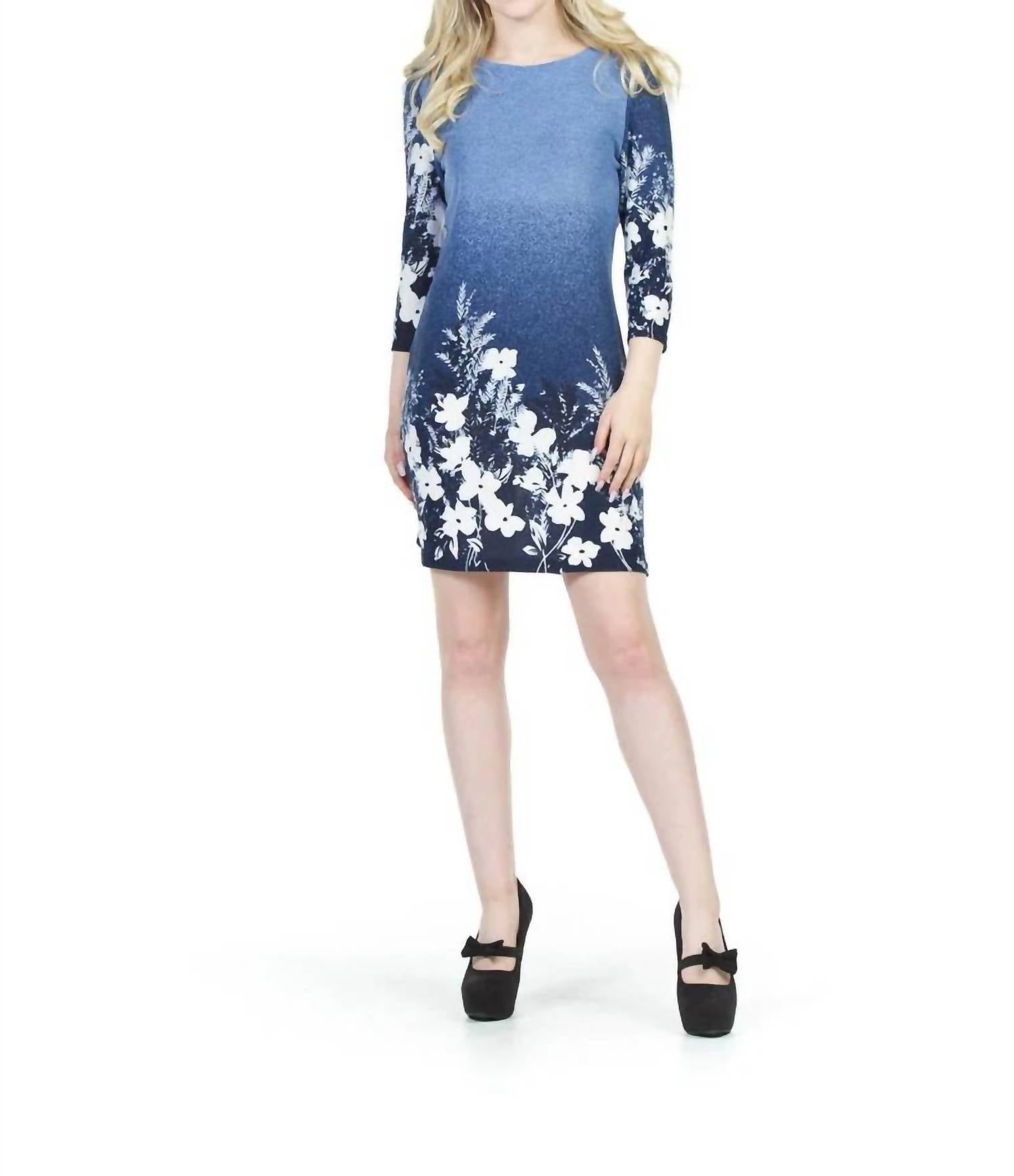 Papillon - Floral Border Print Ombre Sweater Dress