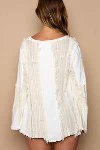 Pol - Flare Sleeve Contrast Panels V-neck Knit Top