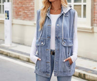 Miss Sparkling - Denim Vests With Hood