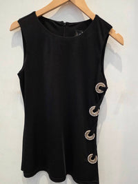 Sheri Bodell Women's Side Stone Crisscross Tie-up Tank in black - women's tank top